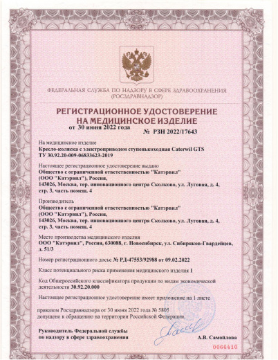 Пример регистрационного удостоверение на безаналоговое медизделие кресло-коляска электрическое caterwil gts
