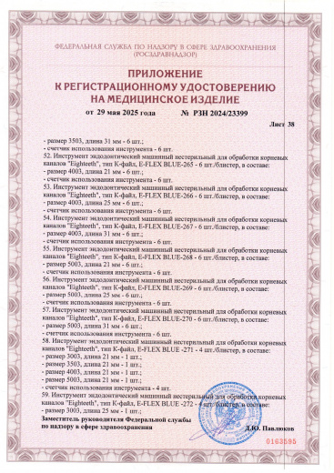 Пример регистрационного удостоверение на медизделия: инструмент эндодонтический машинный нестерильный "eighteeth"